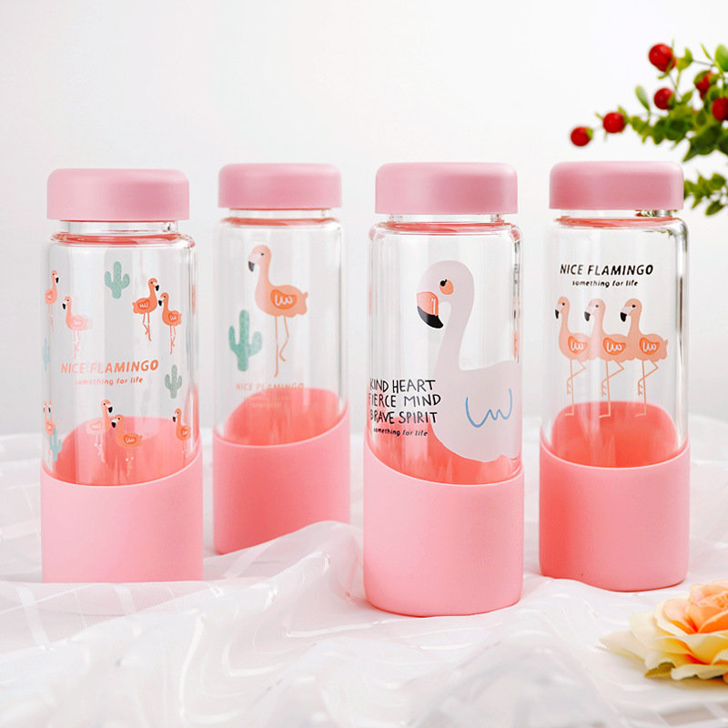 

Flamingo Pattern Glass Bottle, White