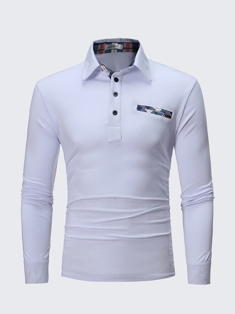 

Turn-Down Collar Brief Solid Pullove Comfortable Golf Shirt, White navy