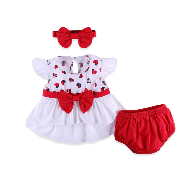 

3Pcs Heart Cotton Girls Set For 0-24M, Red