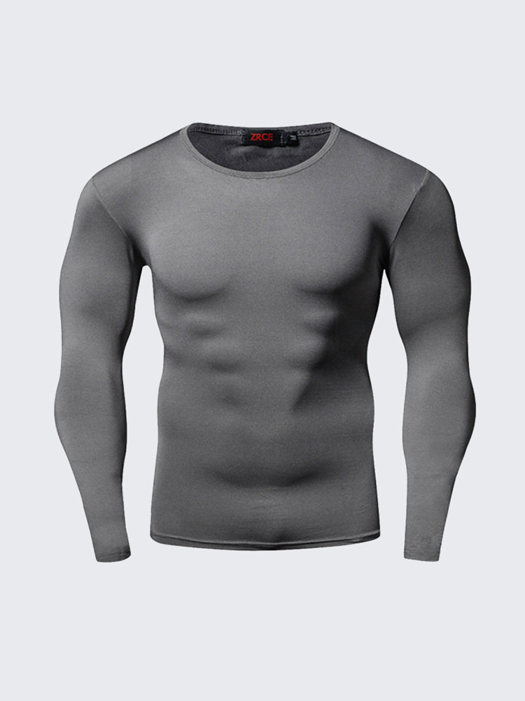 

Mens Sport Bodybuilding Breathable Tops Quick-drying Elastic Tight Long Sleeve T-shirt, White black fluorescent green orange gray sky blue