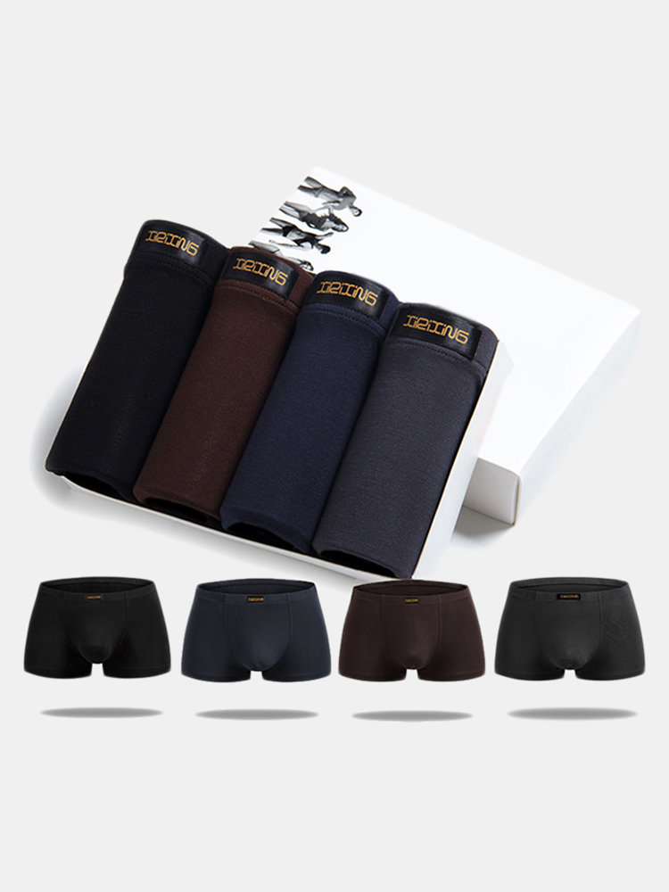 

Box-Packed 4 Pieces Casual Modal Mid Waist Breathable Soft U Convex Pouch Boxers for Men, Random