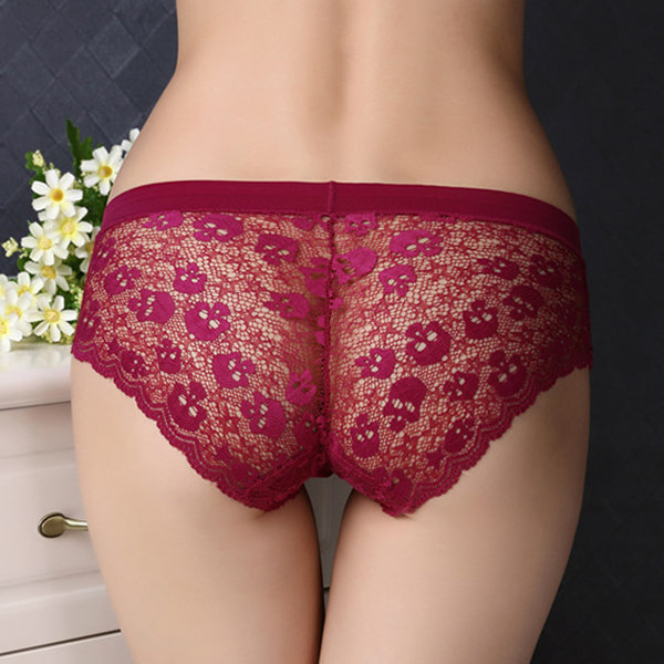 

Sexy See Through Lace Hollow Panties, Red black wine red green blue shrimp violet nude