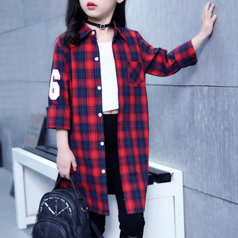 

Letter Print Girls Plaid Tops For 6Y-15Y