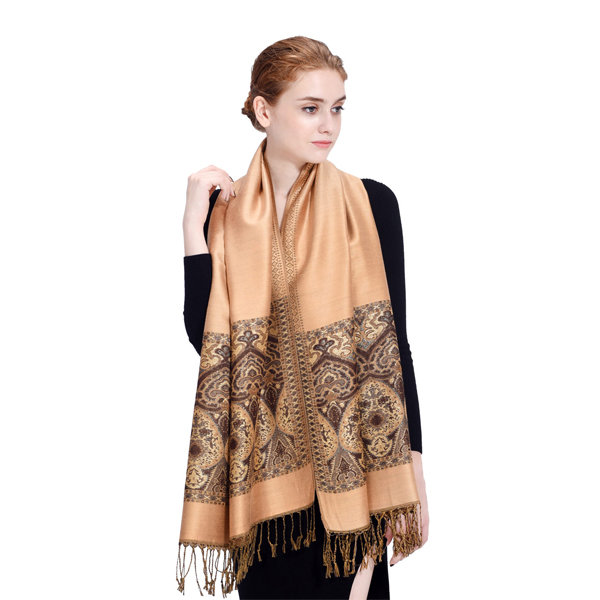 

LYZA Women Folk Style Oversize Scarves Winter Warm Skin-Friendly Shawl Jacquard Fabric Tassel Scarf, Camel red
