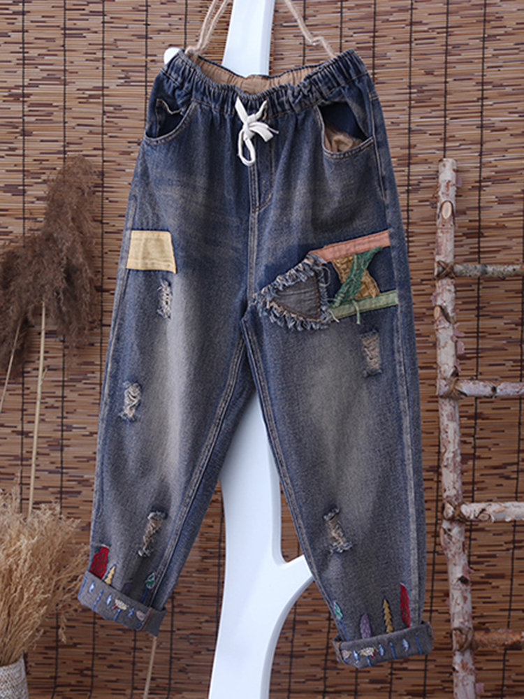 

Patch Ripped Embroidered Denim, Blue