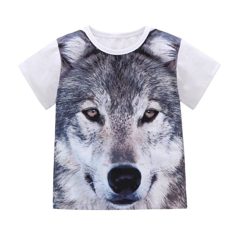 

3D Wolf Printed Boys T-shirt 2Y-9Y, White
