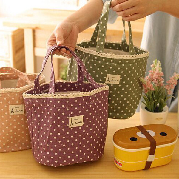

Hand-held Lunch Tote Bag Folding Picnic Cooler Insulated Handbag Storage Containers, Purple green red black blue rose coffee pink