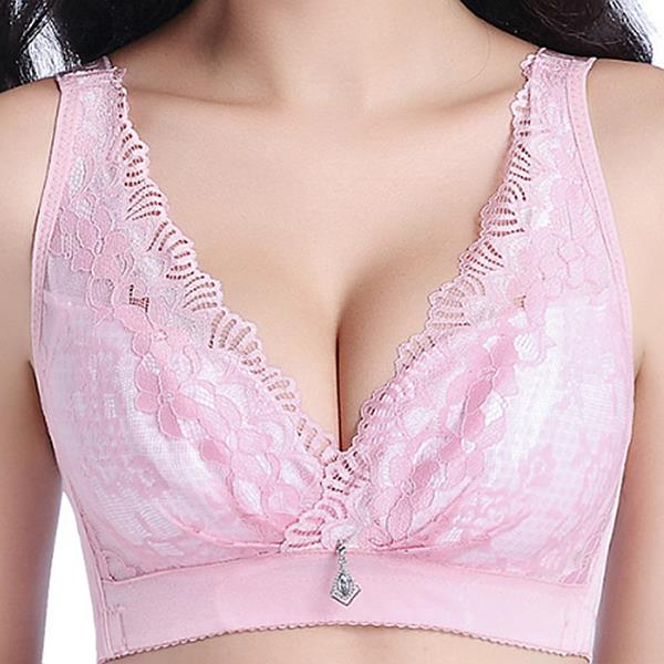

Sexy Lace-trim Wireless Deep Plunge Adjustable Lightly Lined Bras, Pink black nude cameo