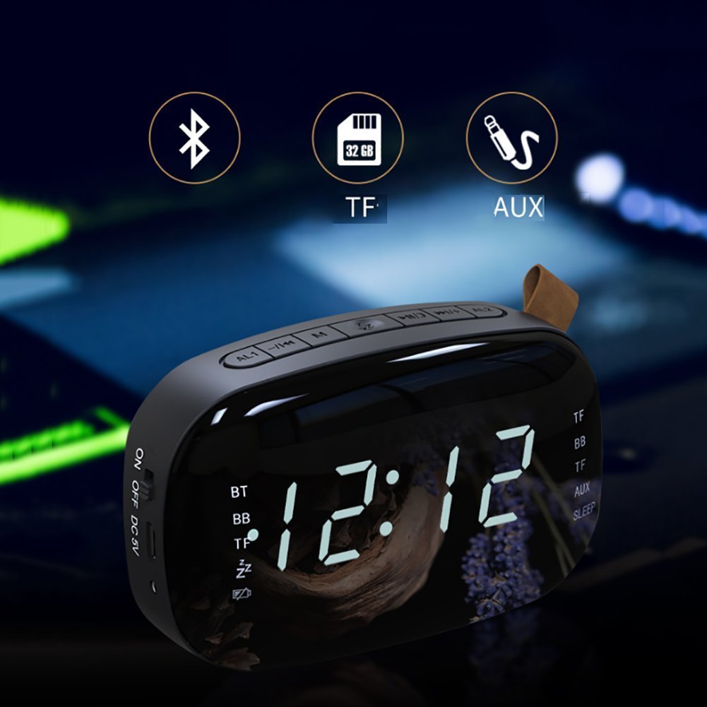 

LED FM Radio Digital Alarm Clock with Sleep Timer Snooze Fuction Compact Digital Modern Design Table Clock, Blue gold red black