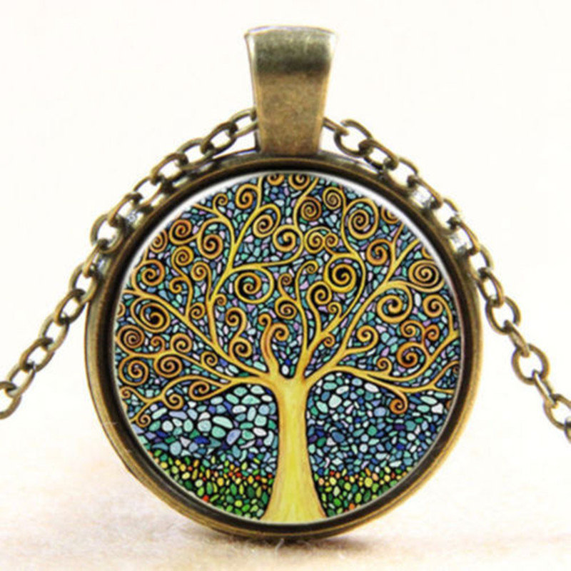 Vintage Time Stone Colorful Life of Tree Necklace