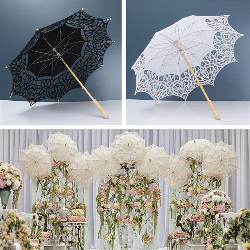 

Battenburg Bridal Lace Pure Cotton Umbrella Embroidery Wedding Sun Parasol, Black white