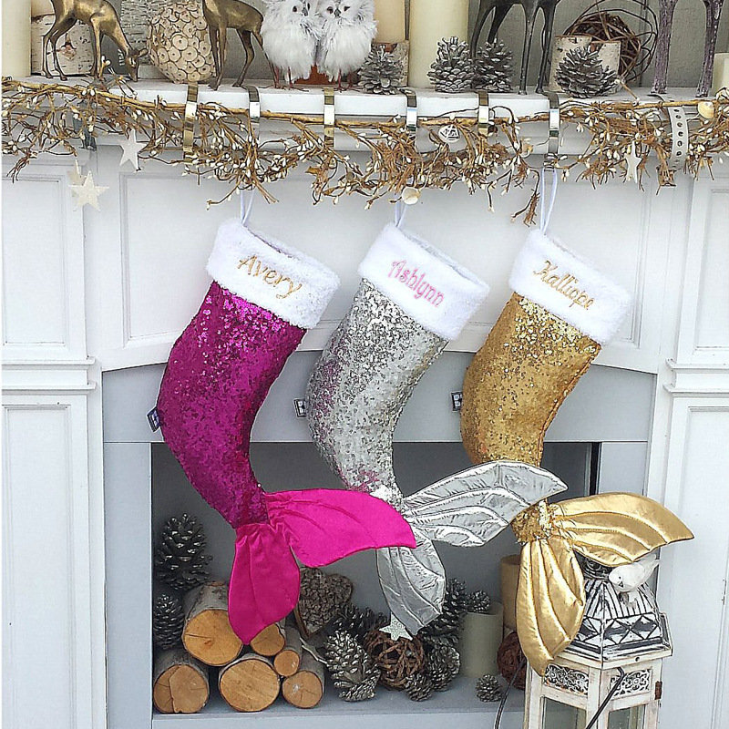 

Sequin Christmas Stocking, Rose red silver gold