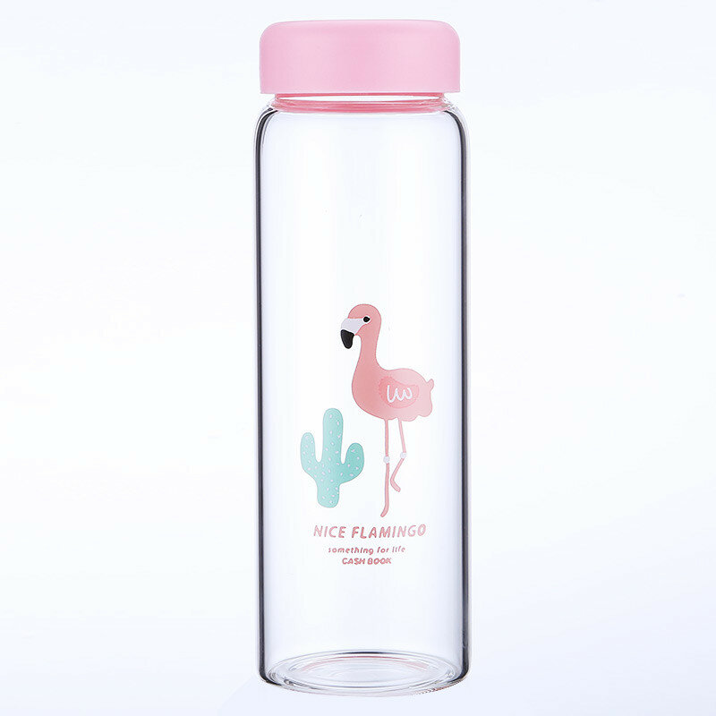 

Flamingo Pattern Poratble Glass Bottle, White