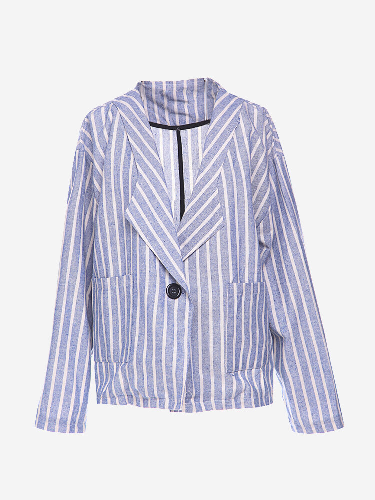 

Zanzea Vintage Striped Short Style Lapel Coat