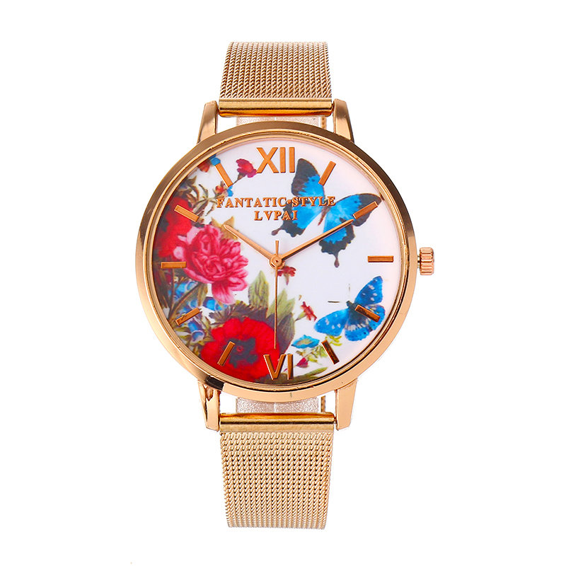 

LVPAI Elegany Butterfly Flower Watch, Rose gold silver gold