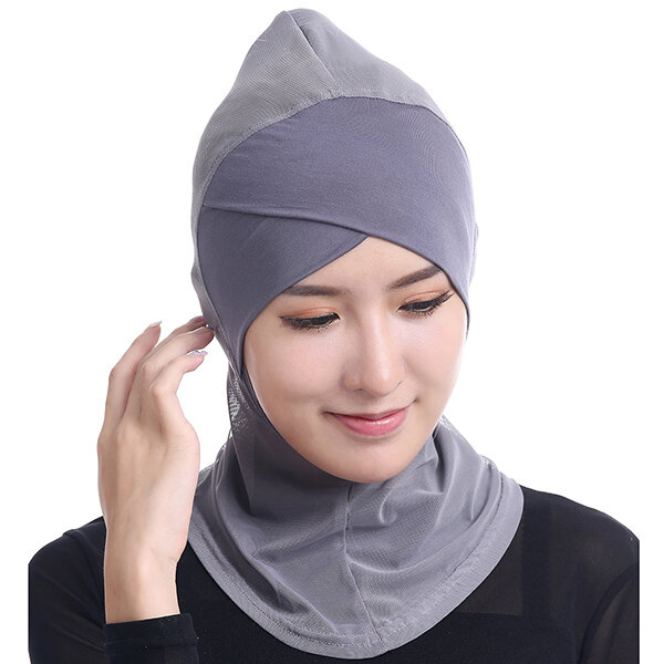 

Women Muslim Hijab Face-lift Single-cross Islamic Headscarf Ethnic Arabia Middle East Hat, Black white coffee pink white grey light purple camel sky blue grass blue red blue