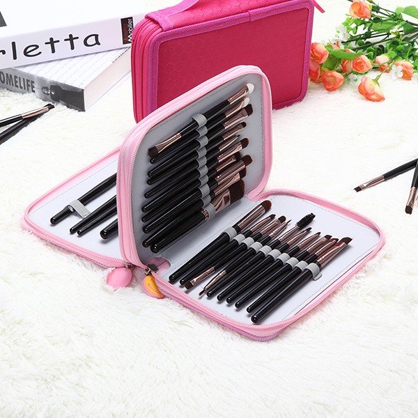 

36 Holes Makeup Brush Case Box Art Pen Pencil Students Stationary Zipper Storage Makeup Bag, Rose red blue light gray pink purple black