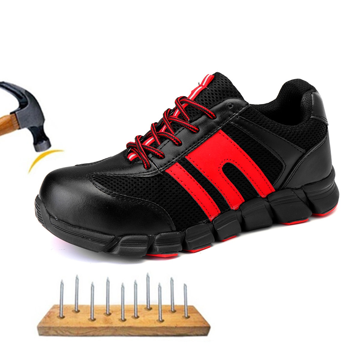 

Men Anti-Smashing Steel Toe Safety Work Shoes, Black