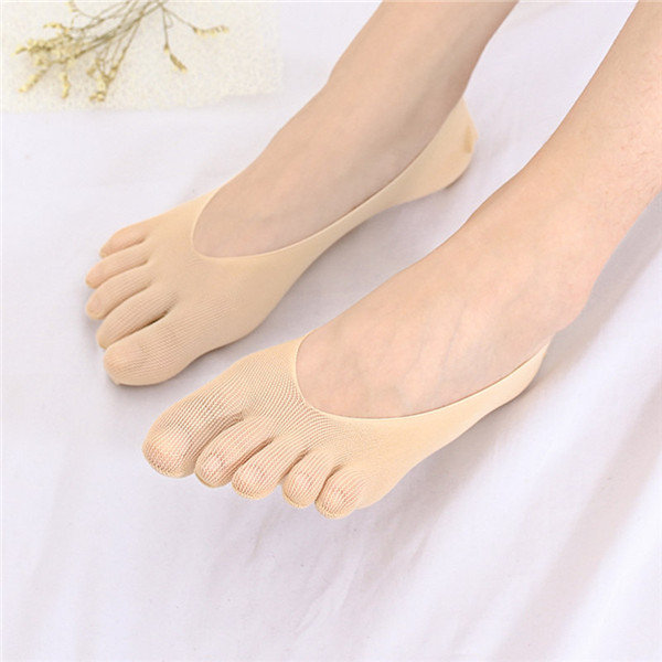 

Women Mesh Low Cut Antiskid Five Toe Socks, Black white grey pink nude