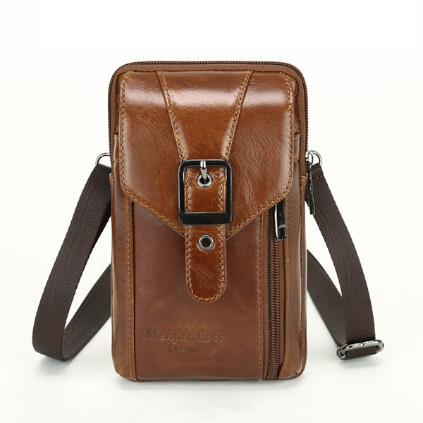 

Vintage Genuine Leather 6 Inches Phone Bag Waist Bag, Brown