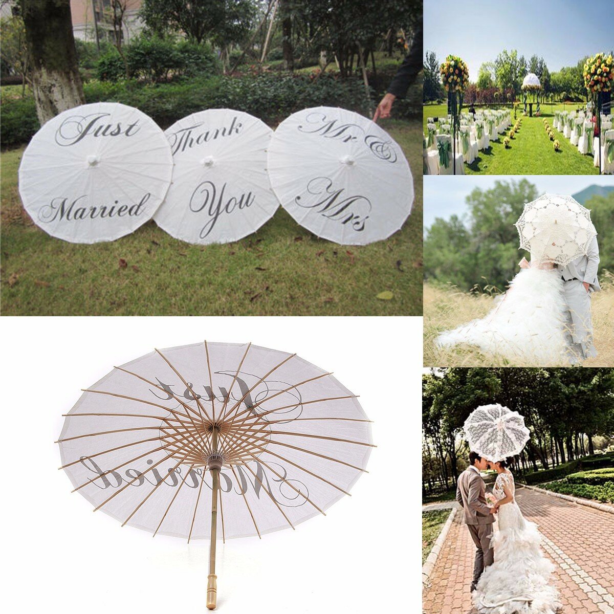

Bamboo White Paper Parasol Umbrella Just Married Mr