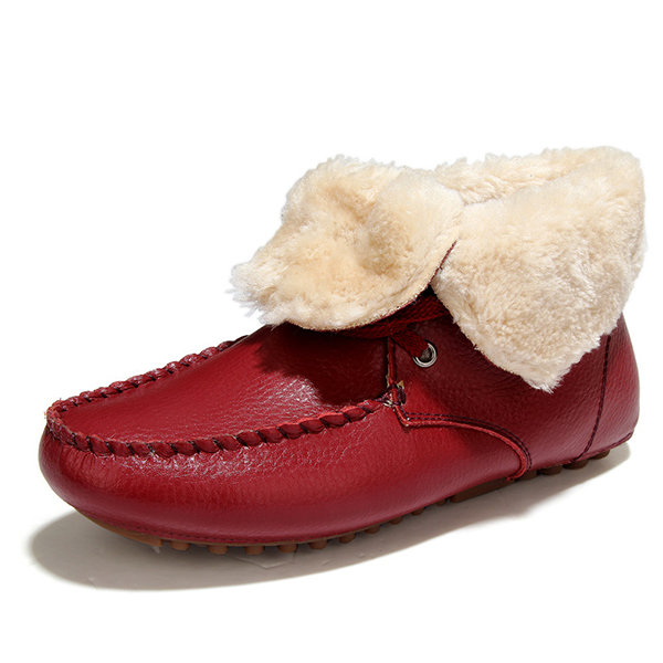 

Folded Fur Lining Slip On Flat Warm Boots For Women, White red black