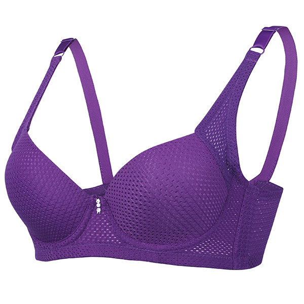 

Sexy Mesh Push Up Breathable Bras Adjustable Gather Thin Bra, Apricot rose purple cameo