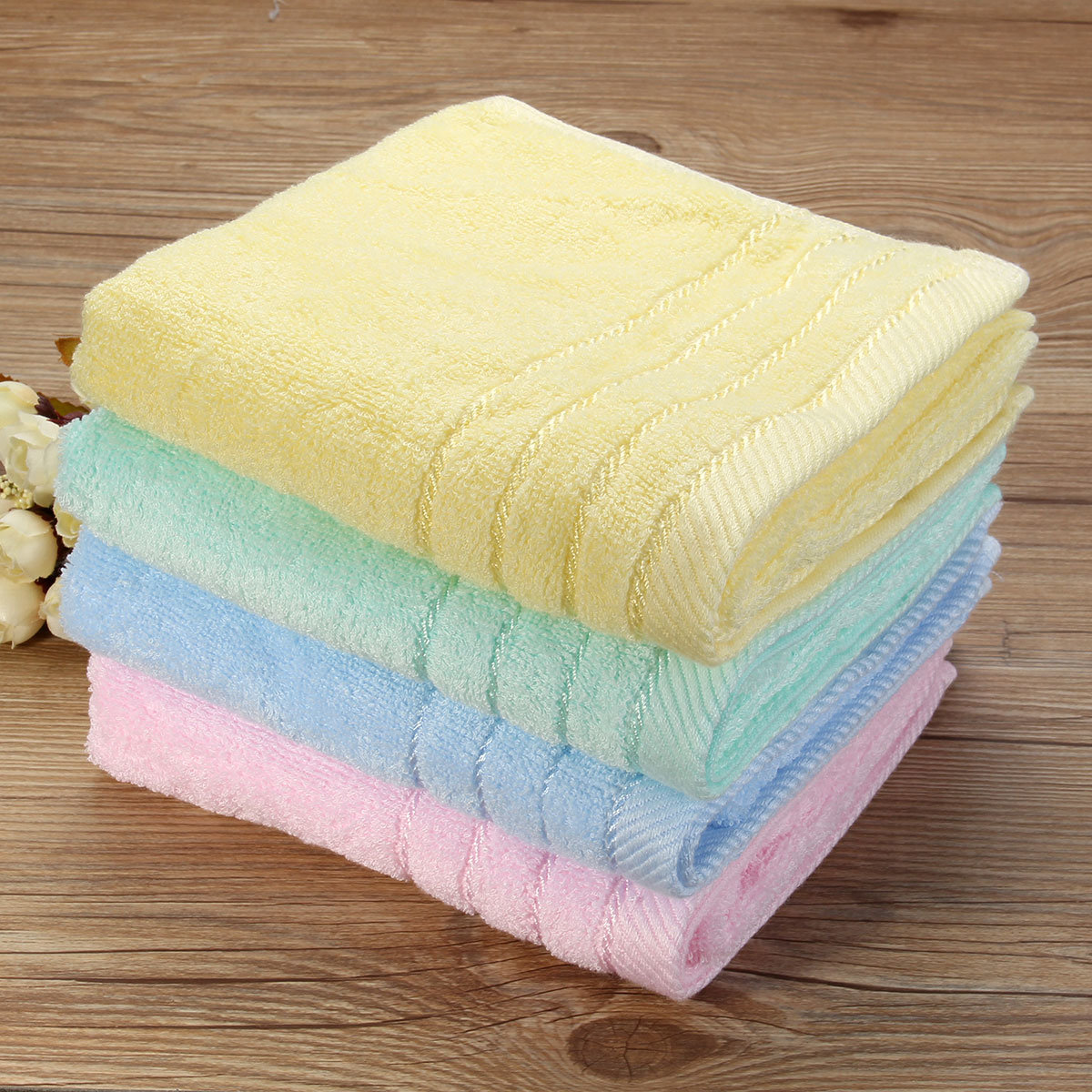 

34x71cm Bamboo Fiber Satin Striped Absorbent Towel Antibacterial Deodorizing Face Cloth Shower Wash, Blue yellow pink green