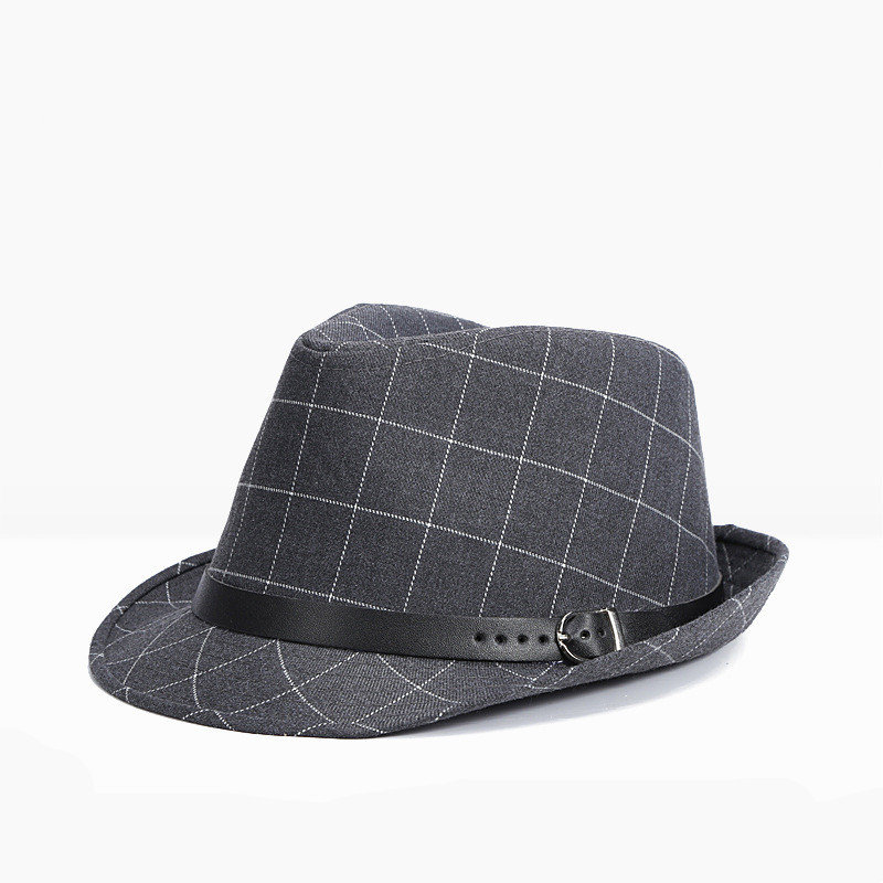 

Mens Vintage British Grid Fedora Floppy Jazz Hat Casual Panama Bucket Hat, Black dark grey navy