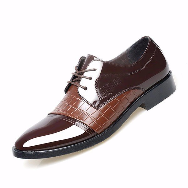 Men Leather Check Plaid Pointed Toe Lace Up Business Formal Shoes ...