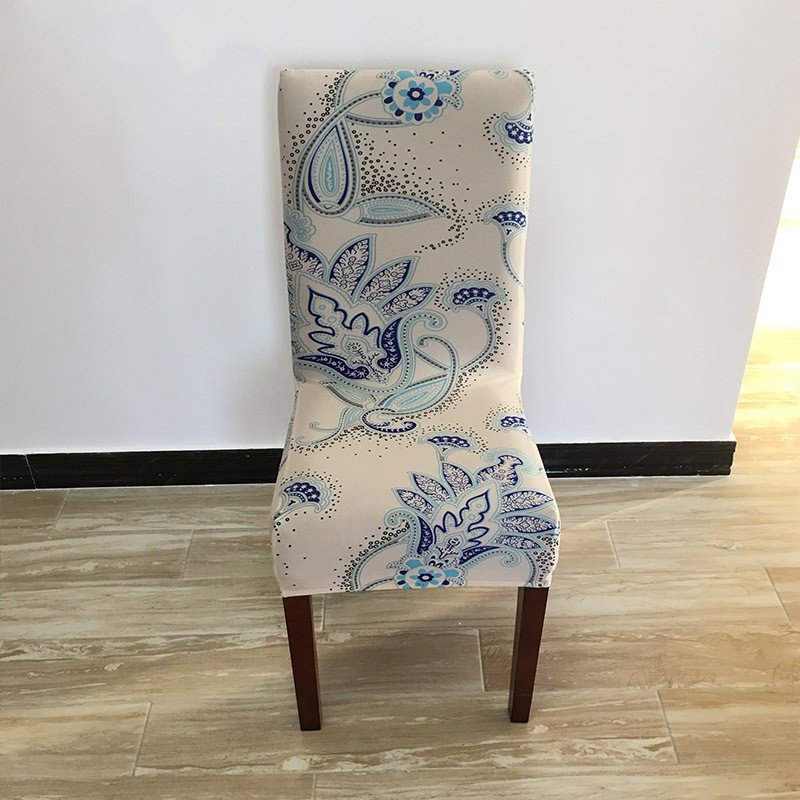 

European Style Printing Flower Stretch Dining Chair Cover Wedding Hotel Decor Chair Slipcover, White
