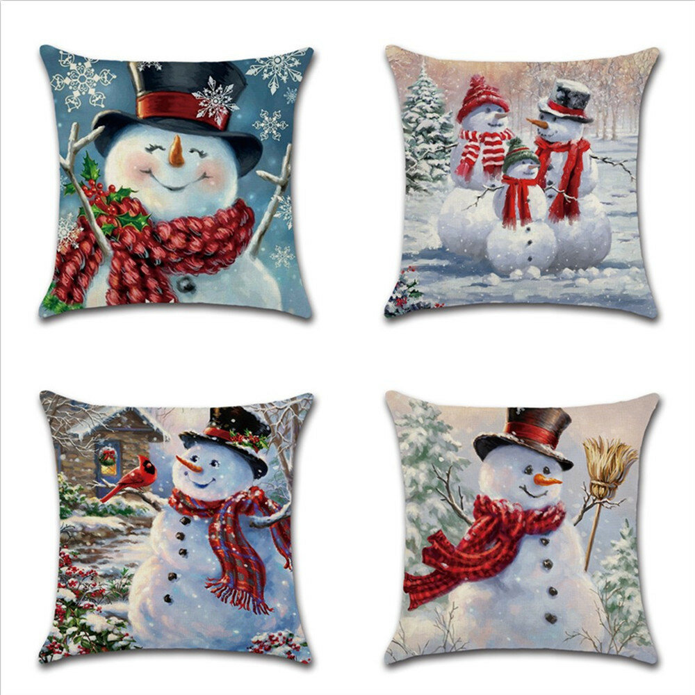 

Snowman Printing Cotton Linen Pillowcase