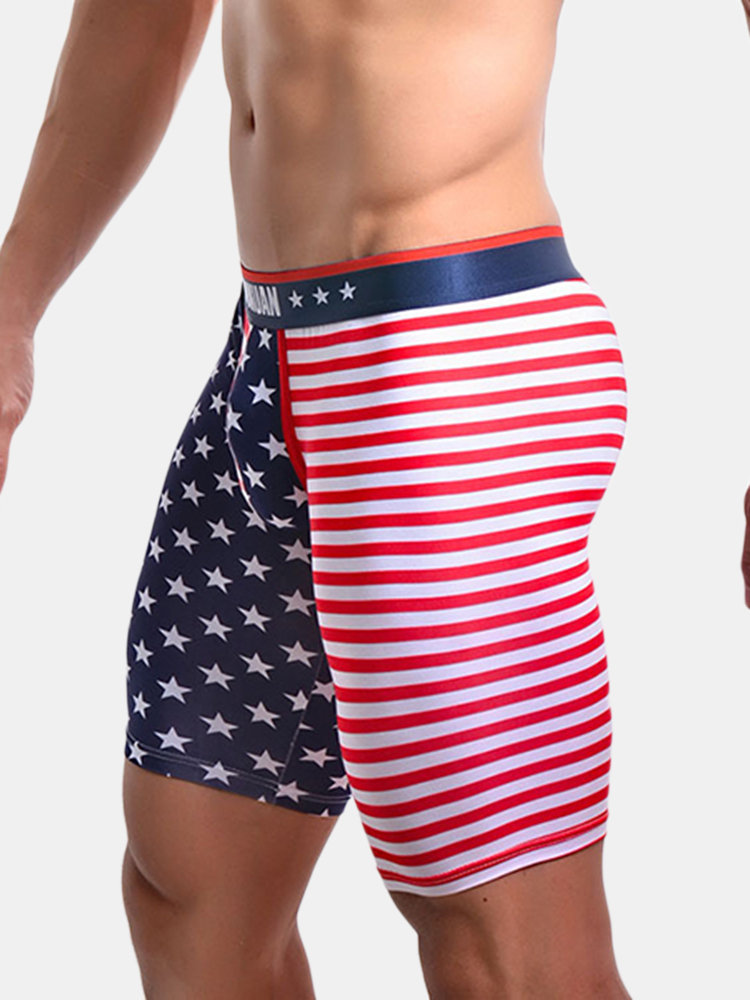

Sexy Sport Striped Stars Printing High Elastic U Convex Pouch Compression Boxers for Men, Red