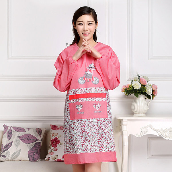 

Fashion Long Sleeves Apron Cooking Kitchen Restaurant Waterproof Oil-proof Clothing, Red