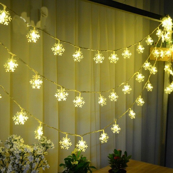 

Christmas Decorations Snowflake Waterproof LED Flash Lights String Festival Wedding Decor, Pink colorful warm white
