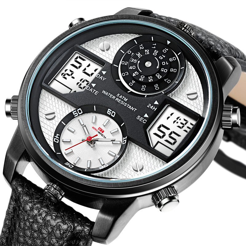 

KAT-WACH Dual Display Waterproof Watches, Black white