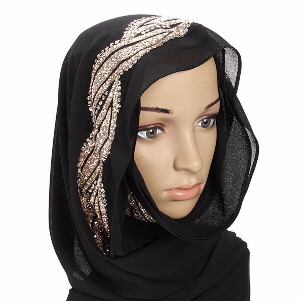 

Women Muslim Sequin Lace Shawls Islamic Hijab Long Scarf Headwear, Pink