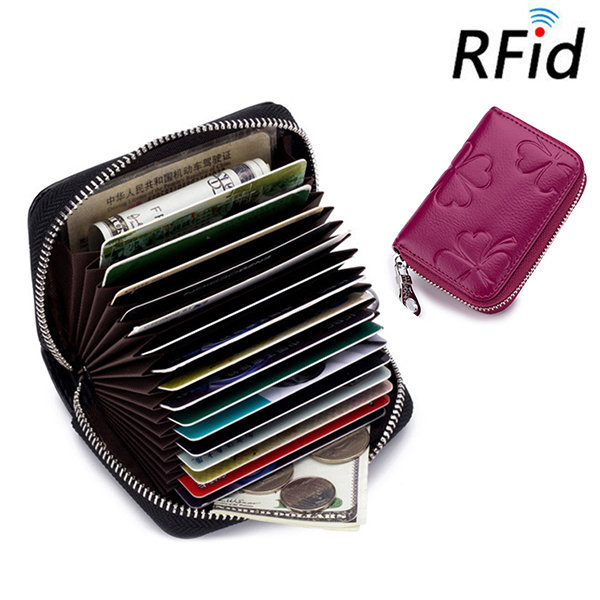 

RFID Women Genuine Leather 16 Card Slot Wallet, Green blue black purple pink coffee wine red