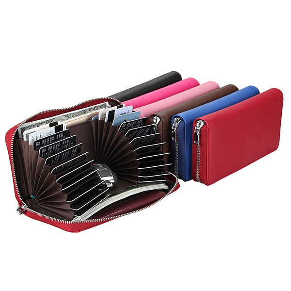 

RFID Antimagnetic Genuine Leather Multi-Slots Wallet, Red pink blue coffee black