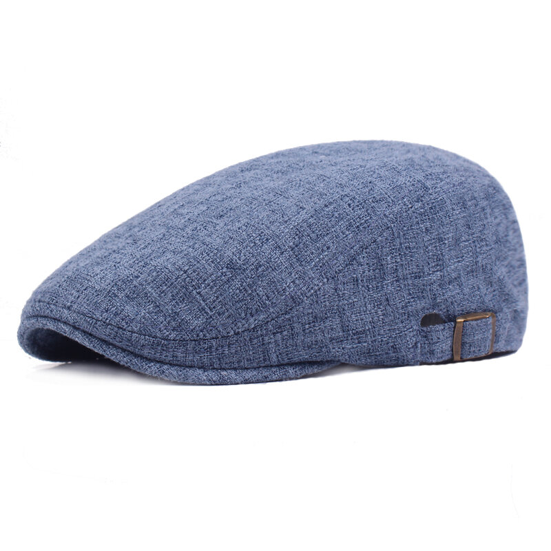 

Mens Vintage Linen Solid Color Beret Caps Casual Travel Newsboy Forward Hat Gorras, Blue dark grey light grey white