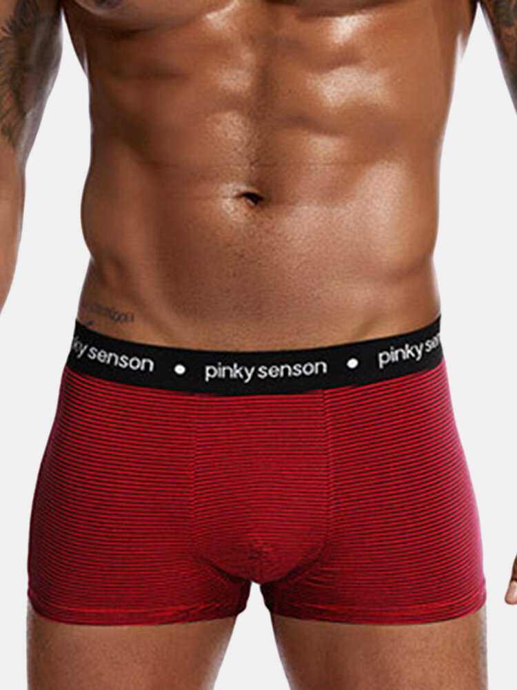 

95%Cotton Breathable Striped Pouch Boxers, Red dark gray gray