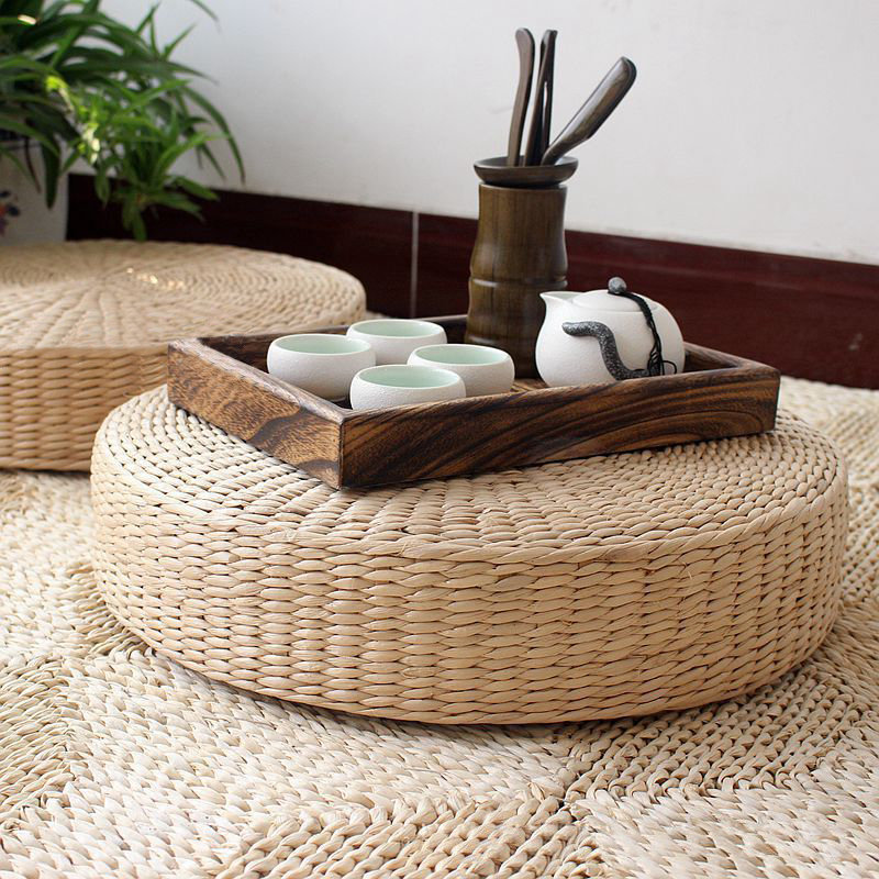 

40cm Round Pouf Tatami Natural Straw Meditation Mat Cushion Floor Yoga Zafu Wicker Mat