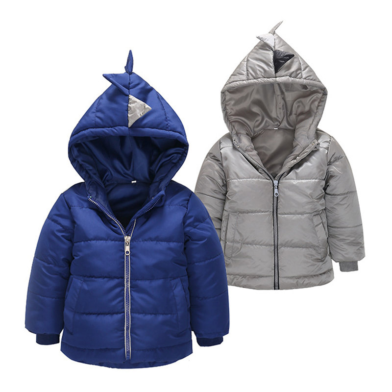 

Dinosaur Hooded Boys Warm Coat For 2Y-9Y, Gray navy blue