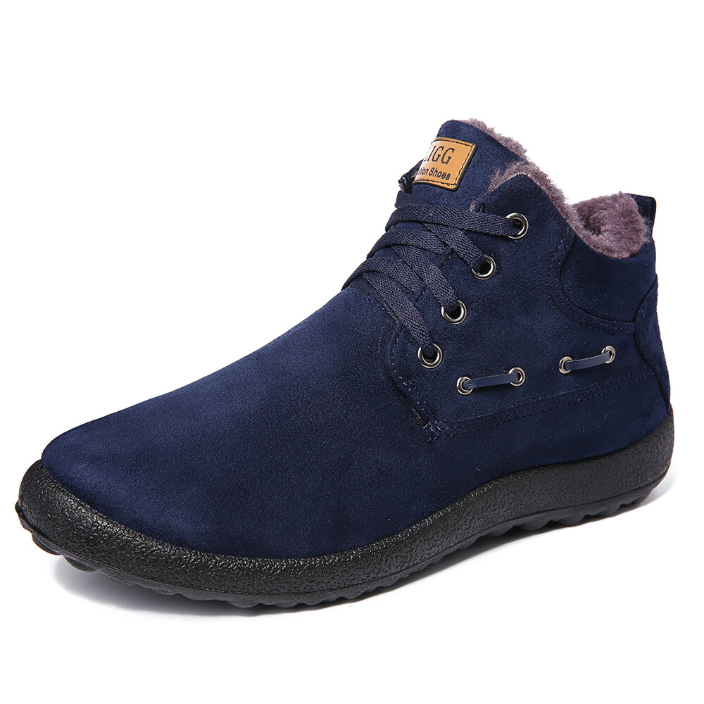 

Men Suede Plush Lining Casual Boots, Black blue