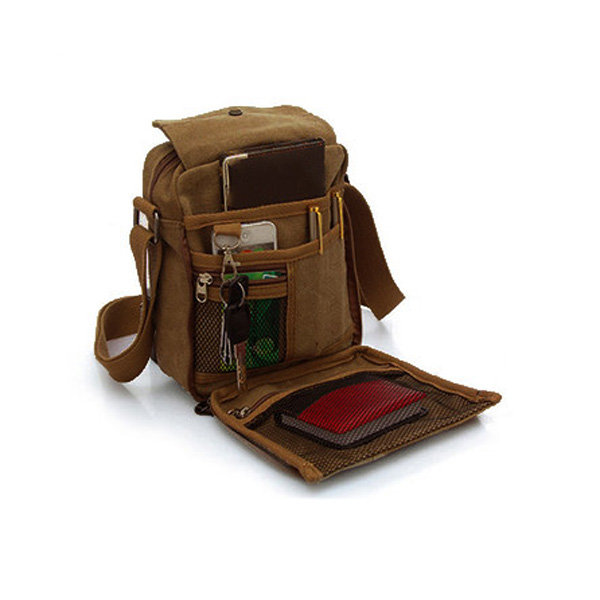 

KAUKKO Men Vintage Canvas Multifunctional Crossbody Bag Casual Retro Outdoor Shoulder Bag, Black coffee khaki