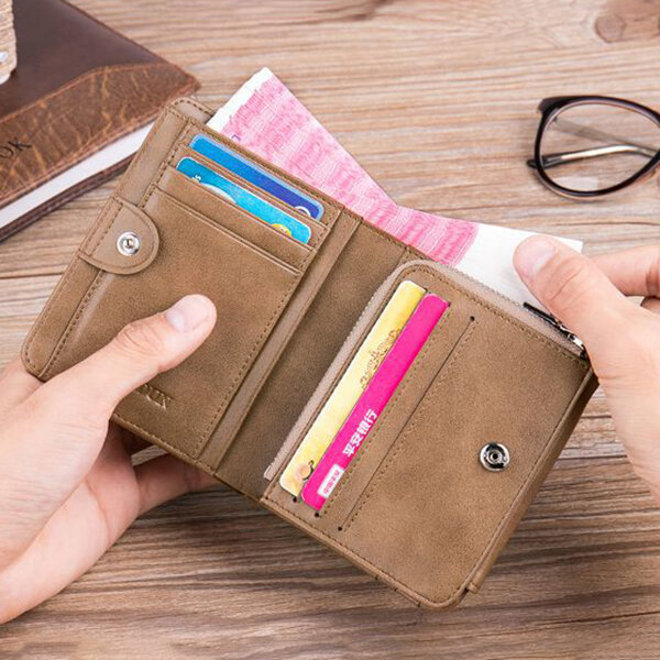 

Genuine Leather Multi-functional Multi-slots Trifold Wallet, Coffee khaki