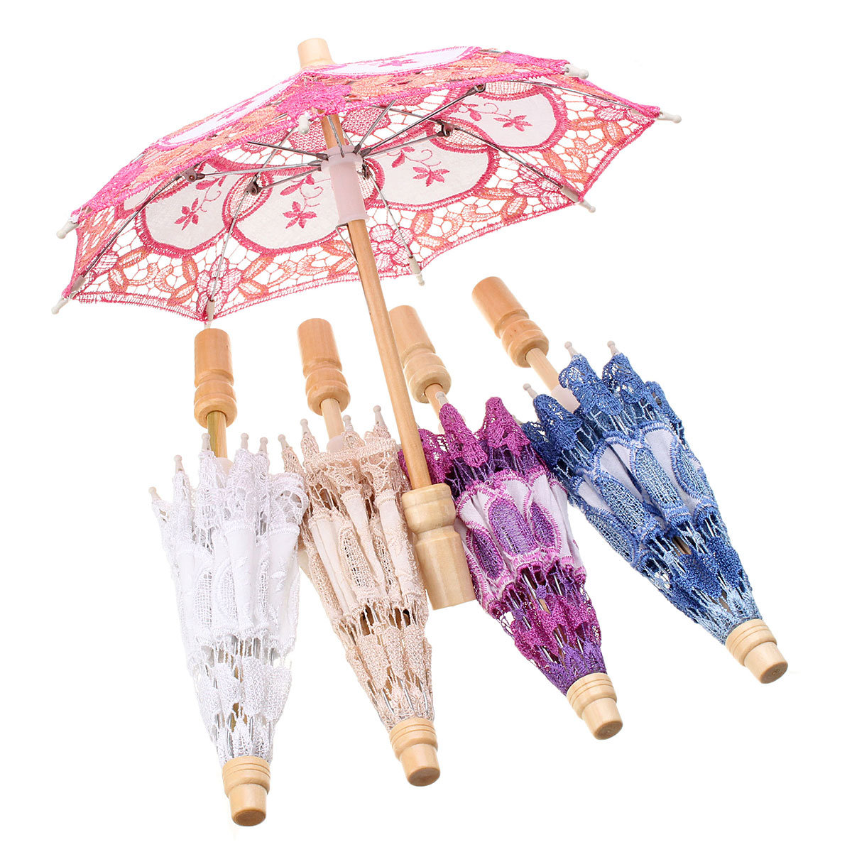 

Lace Elegant Embroidered Parasol Umbrella For Bridal Wedding Party Prop Decoration, Rose red purple blue white white