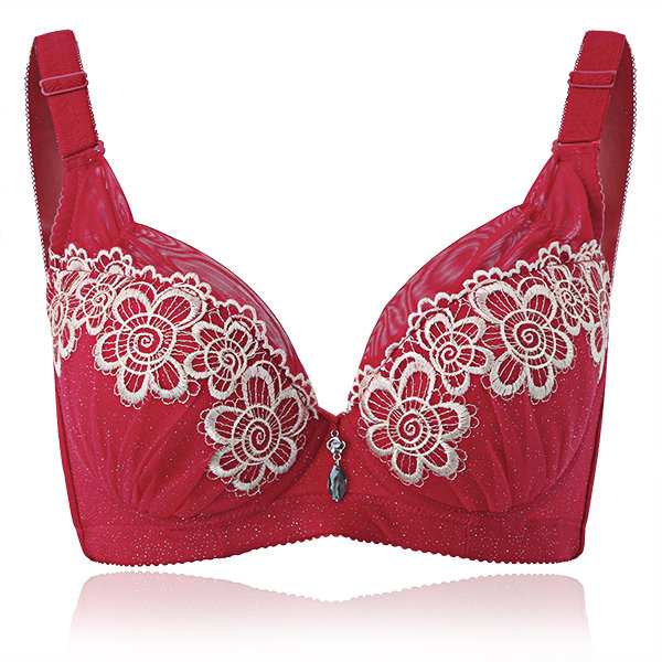 

Sexy Deep V Embroidery Ultrathin Bras Gather Push Up Underwire Brassiere, Cameo blue black red nude