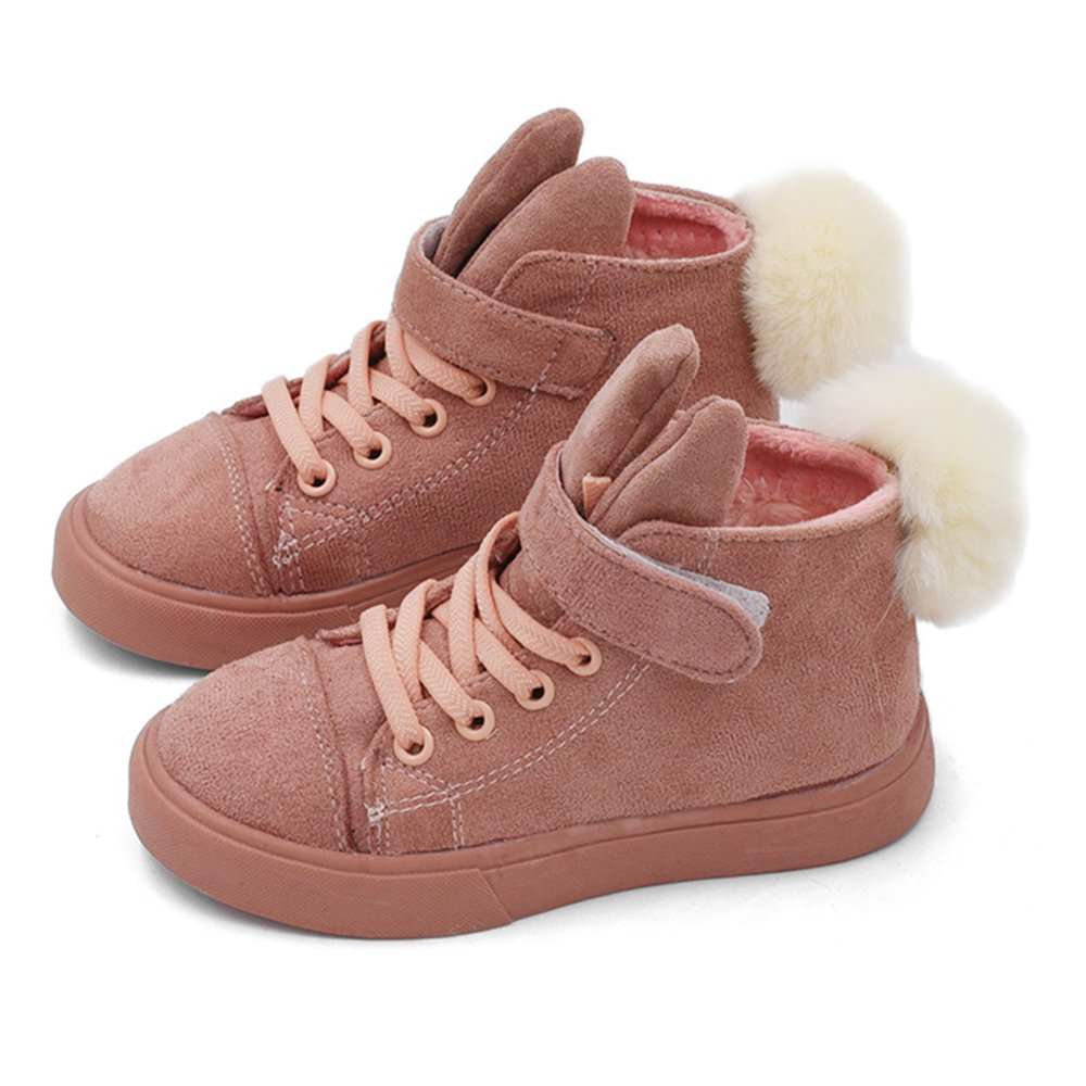 

Girls Cute Rabbit Fur Keep Warm Boots, Black pink