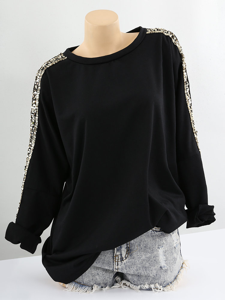 

Long Sleeve With Cutout Gloss Sequins T-Shirt